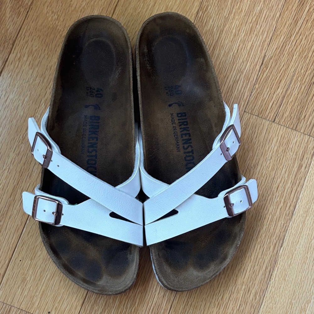 Birkenstock Yao Sandals White Leather Size 40 9 Germany Authentic Women’s Shoes